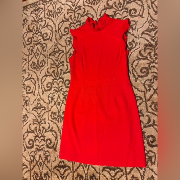 JB by Julie Brown nyc red sheath dress ruffled high neckline cap sleeves - Picture 2 of 5